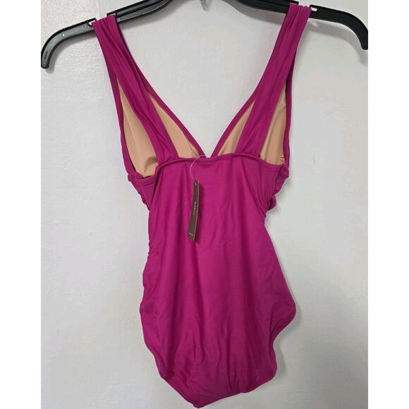J.Crew Ruched V Neck One‎ Piece Swimsuit Womens Size 0 Fuchsia BC116 - Picture 2 of 10